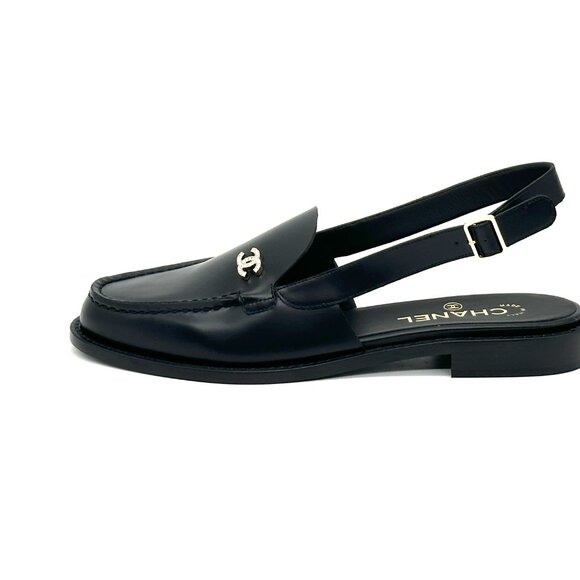 CHANEL REV Crystal CC Logo Leather Slingback Flat Loafers Shoes Sandals - Picture 4 of 16